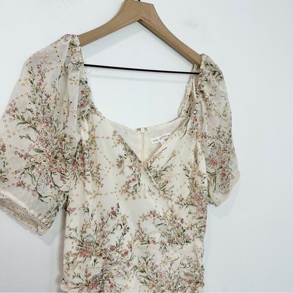 Free The Roses Endless Ross Floral Mini Dress Embroidered Ruched size Large - Picture 5 of 10